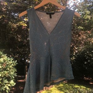 Light Blue and Tan Lacey Tank